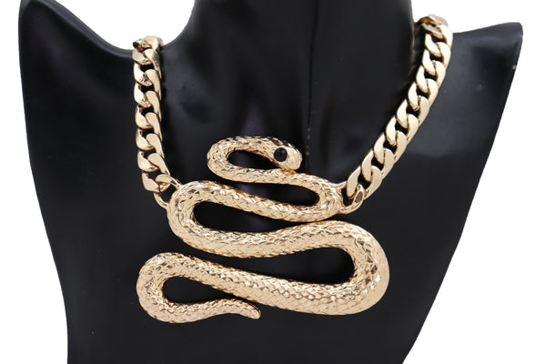 Brand New Women Fashion Gold Metal Chain Fashion Bling Necklace Snake Pendant Cobra Charm