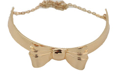 Women Gold Metal Chain Short Choker Necklace Bow Ribbon Pendant Birthday Tuxedo