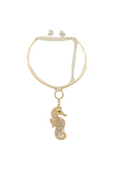 Short Necklace Gold Metal Set Sea Horse Pendant Charm