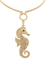 Short Necklace Gold Metal Set Sea Horse Pendant Charm