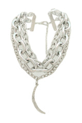 Women Multi Strands Silver Metal Chain Links Bib Fashion Short Necklace Moon Pendant Gorgeous Style