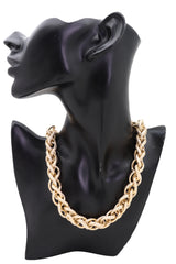 Necklace Gold Metal Chain Double Braide Links Bling Style