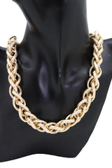 Jewelry Necklace Gold Metal Chain Double Braide Links Bling Style Casual Day Wear