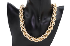 Braided Double Strand Metal Chain Link Necklace