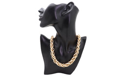 Jewelry Necklace Gold Metal Chain Double Braide Links Bling Style Casual Day Wear