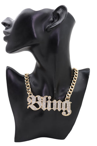 Brand New Women Hip Hop Fashion Jewelry Necklace Gold Metal Chain Big BLING Charm Pendant