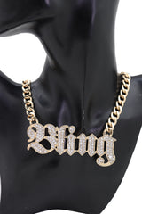 Big BLING Pendant Gold Chain Necklace