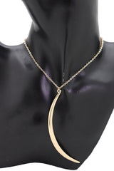 Gold Metal Chain Long Fashion Necklace Jewelry Long Moon Pendant + Earring