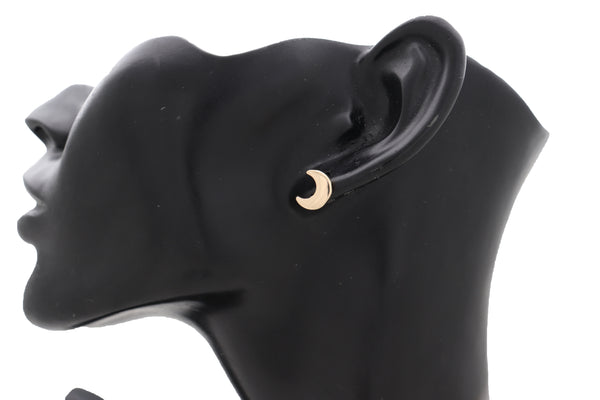 Brand New Women Gold Metal Chain Long Fashion Necklace Jewelry Long Moon Pendant + Earring