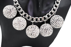 Silver White Disco Ball Charm Necklace