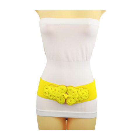 Brand New Women Yellow Elastic  Belt Hip High Waist Braided Buckle S M