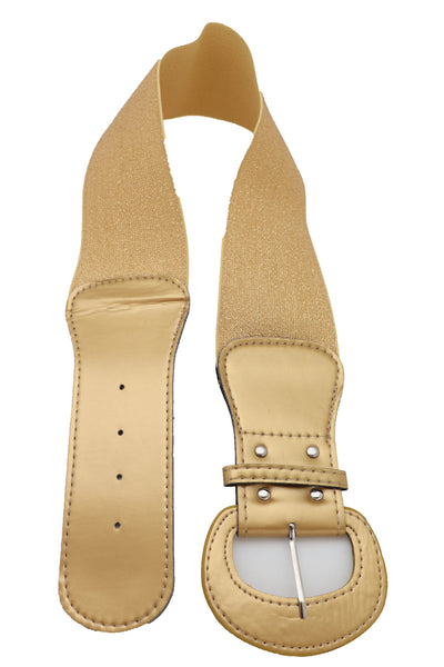 Brand New Women Gold Color Wide Elastic Band Fashion Belt Hip Waist Bling Studs Buckle M L
