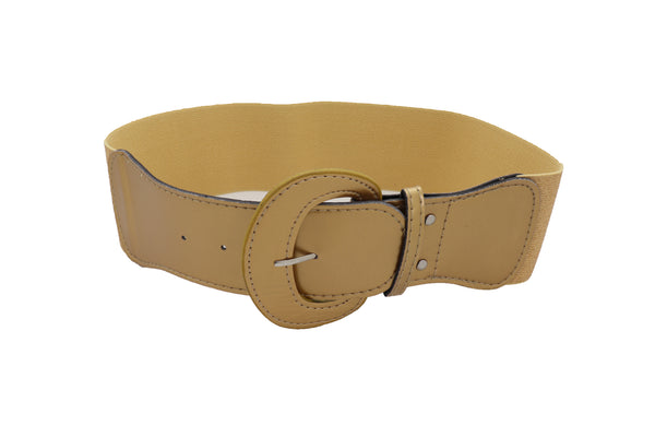 Brand New Women Gold Color Wide Elastic Band Fashion Belt Hip Waist Bling Studs Buckle M L