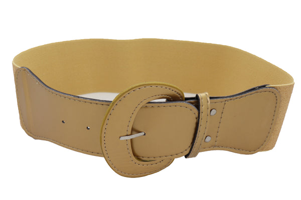 Brand New Women Gold Color Wide Elastic Band Fashion Belt Hip Waist Bling Studs Buckle M L