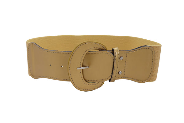 Brand New Women Gold Color Wide Elastic Band Fashion Belt Hip Waist Bling Studs Buckle M L