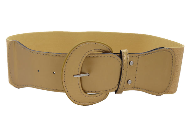 Brand New Women Gold Color Wide Elastic Band Fashion Belt Hip Waist Bling Studs Buckle M L