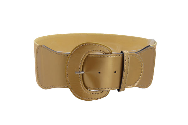 Brand New Women Gold Color Wide Elastic Band Fashion Belt Hip Waist Bling Studs Buckle M L