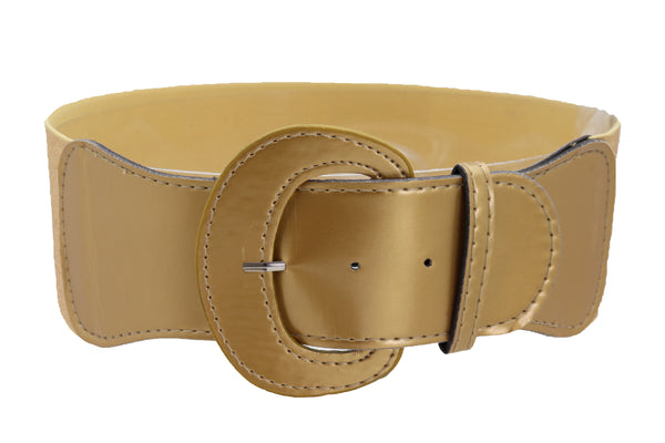 Brand New Women Gold Color Wide Elastic Band Fashion Belt Hip Waist Bling Studs Buckle M L