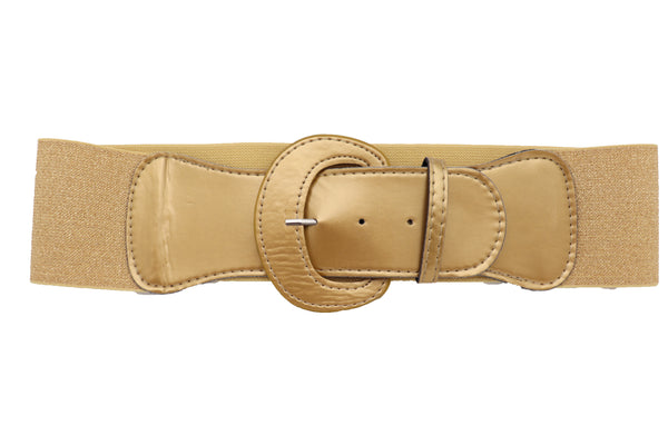 Brand New Women Gold Color Wide Elastic Band Fashion Belt Hip Waist Bling Studs Buckle M L
