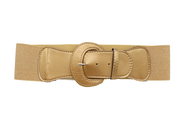 Brand New Women Gold Color Wide Elastic Band Fashion Belt Hip Waist Bling Studs Buckle M L