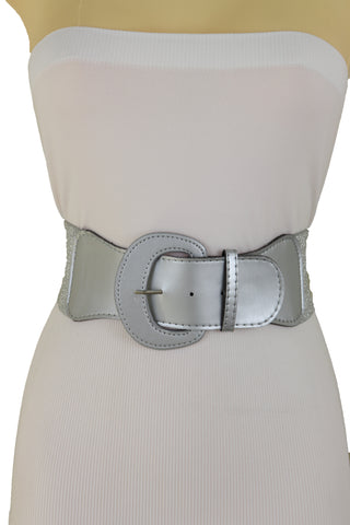 Brand New Women Silver Stretch Strap Cinch Waistband Fashion Belt Hip High Waist Size M L