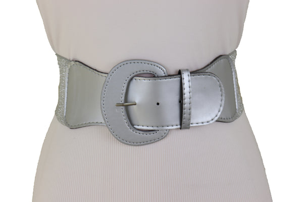 Brand New Women Silver Stretch Strap Cinch Waistband Fashion Belt Hip High Waist Size M L