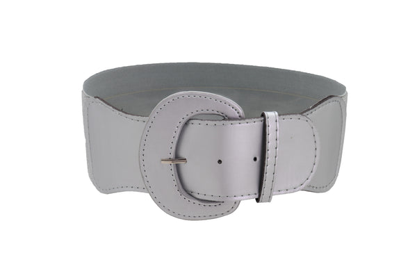 Women Silver Color Stretch Strap Cinch Waistband Cool Fashion Belt Hip High Waist Size M L