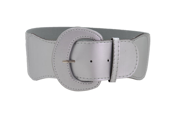 Women Silver Color Stretch Strap Cinch Waistband Cool Fashion Belt Hip High Waist Size M L