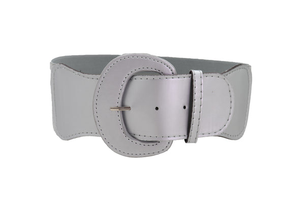 Women Silver Color Stretch Strap Cinch Waistband Cool Fashion Belt Hip High Waist Size M L