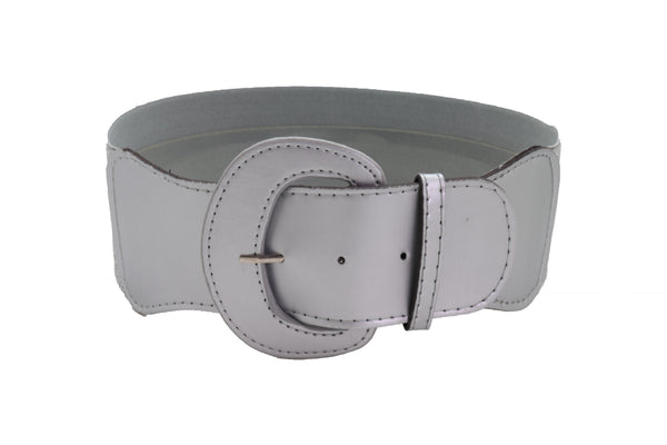 Women Silver Color Stretch Strap Cinch Waistband Cool Fashion Belt Hip High Waist Size M L