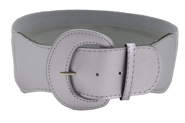 Women Silver Color Stretch Strap Cinch Waistband Cool Fashion Belt Hip High Waist Size M L