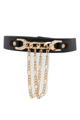 Women Gold Metal Chain Links Pendant Black Strap Choker Necklace