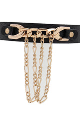Gold Metal Chain Links Pendant Black Strap Choker Necklace Jewelry One Size