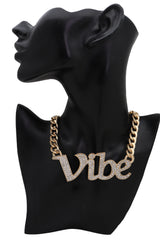 Gold Metal Chain Necklace VIBE Charm Bling Pendant Cool