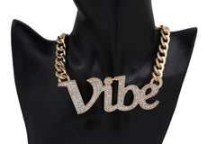 Gold Metal Chain Necklace VIBE Charm Bling Pendant Cool