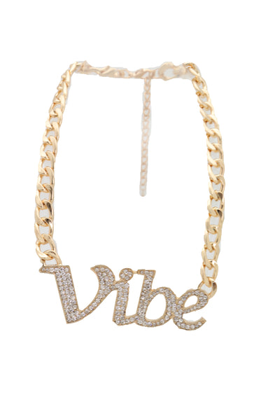 Brand New Women Gold Metal Chain Necklace VIBE Charm Bling Pendant Fashion Jewelry Cool