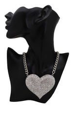 Women Silver Metal Chain Fashion Necklace Dressy Bling Heart Love Charm Pendant Sexy Look