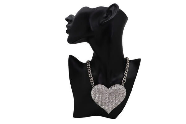 Brand New Women Silver Metal Chain Fashion Necklace Dressy Bling Heart Love Charm Pendant