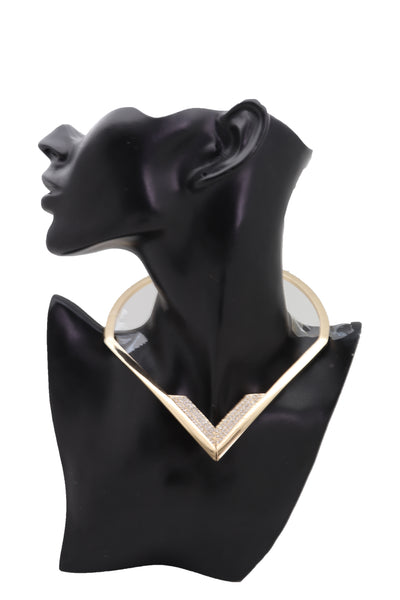 Brand New Edgy Women Fashionable Gold Metal Strand Fashion Jewelry Choker Fancy Necklace V