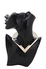 Edgy able Gold Metal Strand Choker Fancy Necklace V
