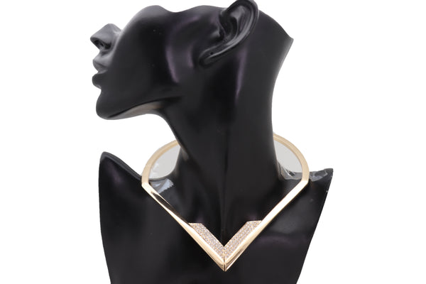 Brand New Edgy Women Fashionable Gold Metal Strand Fashion Jewelry Choker Fancy Necklace V