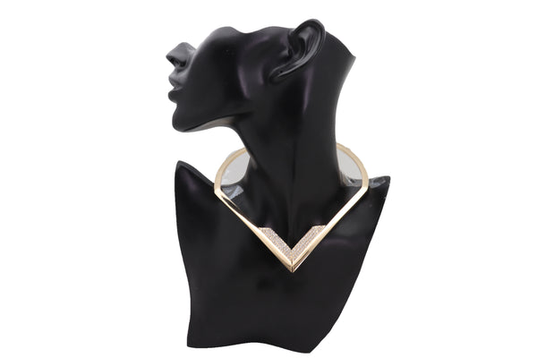 Brand New Edgy Women Fashionable Gold Metal Strand Fashion Jewelry Choker Fancy Necklace V