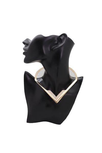 Brand New Edgy Women Fashionable Gold Metal Strand Fashion Jewelry Choker Fancy Necklace V
