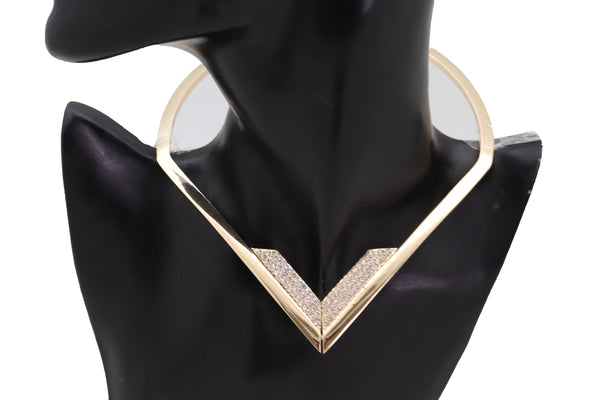 Brand New Edgy Women Fashionable Gold Metal Strand Fashion Jewelry Choker Fancy Necklace V