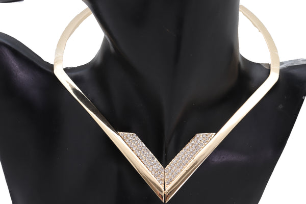 Brand New Edgy Women Fashionable Gold Metal Strand Fashion Jewelry Choker Fancy Necklace V
