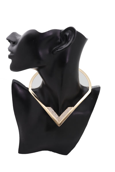 Brand New Edgy Women Fashionable Gold Metal Strand Fashion Jewelry Choker Fancy Necklace V
