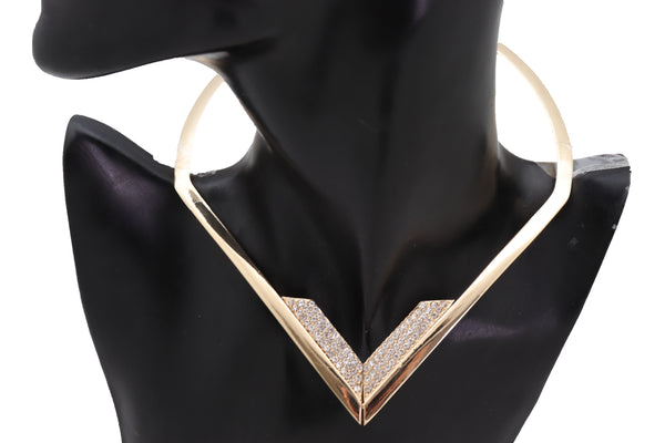 Brand New Edgy Women Fashionable Gold Metal Strand Fashion Jewelry Choker Fancy Necklace V