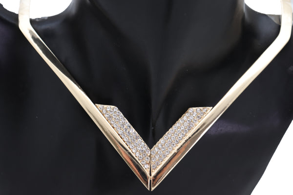 Brand New Edgy Women Fashionable Gold Metal Strand Fashion Jewelry Choker Fancy Necklace V