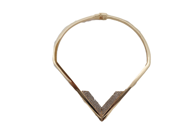Edgy Women Fashionable Gold Metal Strand Fashion Jewelry Choker Fancy Necklace V Shape One Size