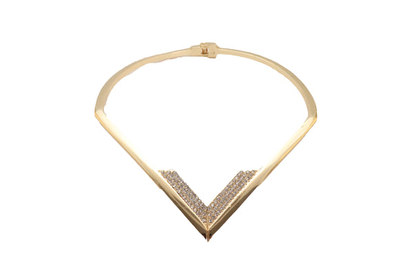 Edgy Women Fashionable Gold Metal Strand Fashion Jewelry Choker Fancy Necklace V Shape One Size